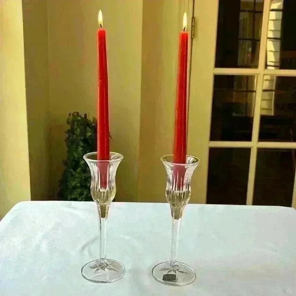 2 Mikasa Clear Crystal Candlestick Holders With Tags..Pattern Is Icicles - Picture 7 of 8